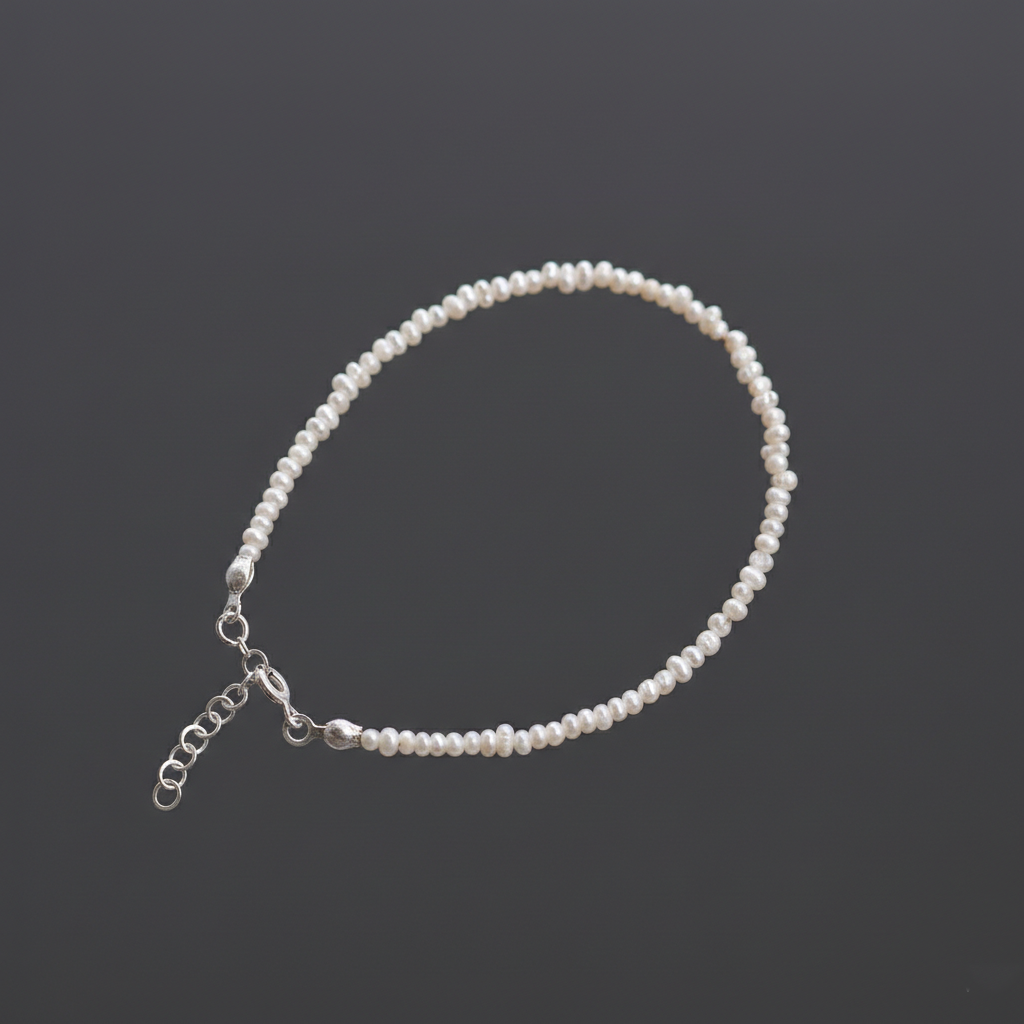 İNCİ TAŞI BİLEKLİK- GÜMÜŞ AKSAMLI 3 MM