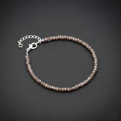 LABRADORİT TAŞI BİLEKLİK- GÜMÜŞ AKSAMLI 3 MM