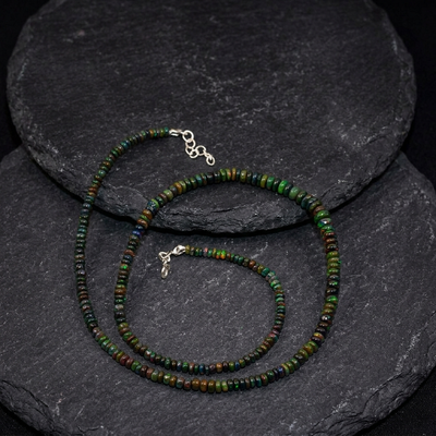 OPAL SİYAH TAŞI KOLYE- GÜMÜŞ AKSAMLI 4 MM
