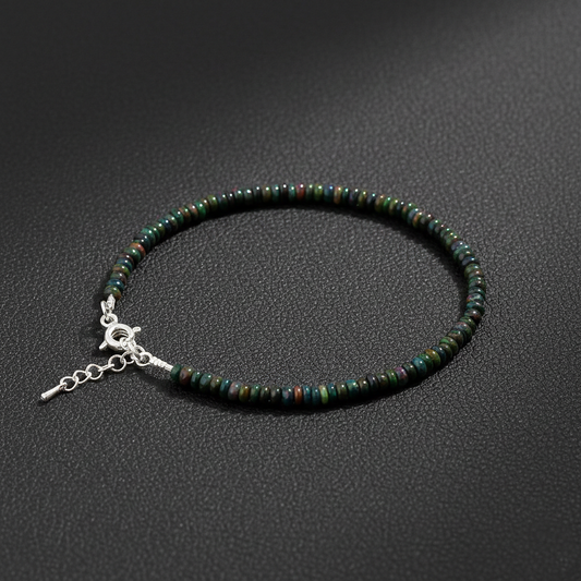 FERTAŞ Siyah Opal Taşı Gümüş Aksamlı Bileklik 3 mm | Doğal Taş
