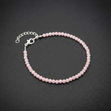 FERTAŞ Pembe Kuvars Taşı Gümüş Aksamlı Bileklik 4 mm | Doğal Taş Bileklik
