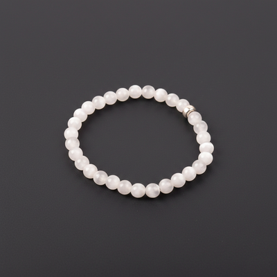 SELENİT TAŞI ELASTİK BİLEKLİK-GÜMÜŞ AKSAMLI 6 MM